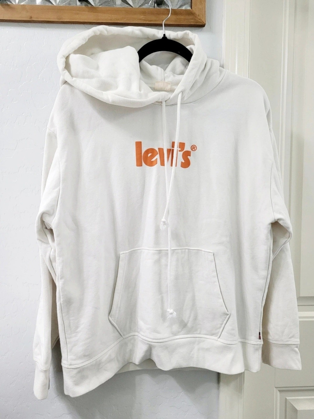 Levi's Men's White Crewneck Hoodie with Orange Logo